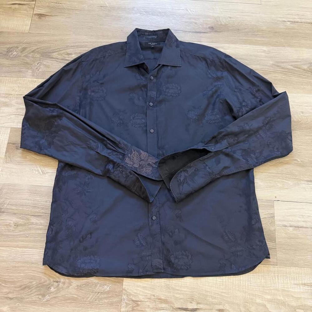 Ted Baker Classic Fit Button‎ Down Shirt Black Floral Men's Size 5